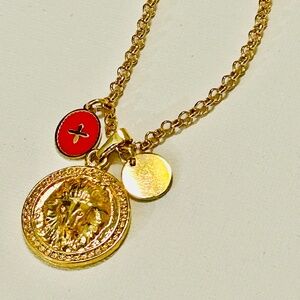 24K gold plated necklace lion head charm, cross charm
